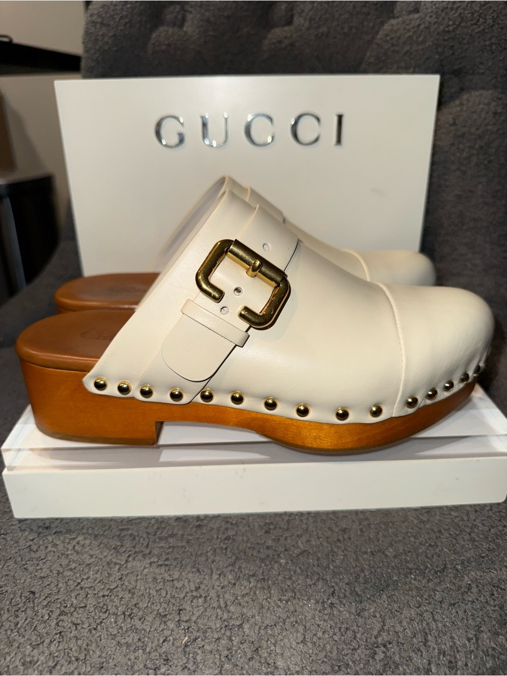 Chloé Women's Brown Jeannette Leather Studded Clogs Shoes 36